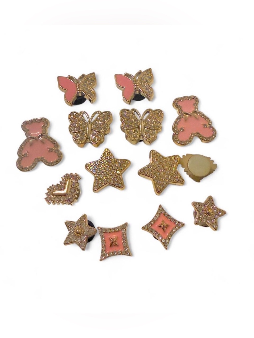 Brand New Bling Gold And Pink Rhinestone Croc Charm Set Disney Croc Charms